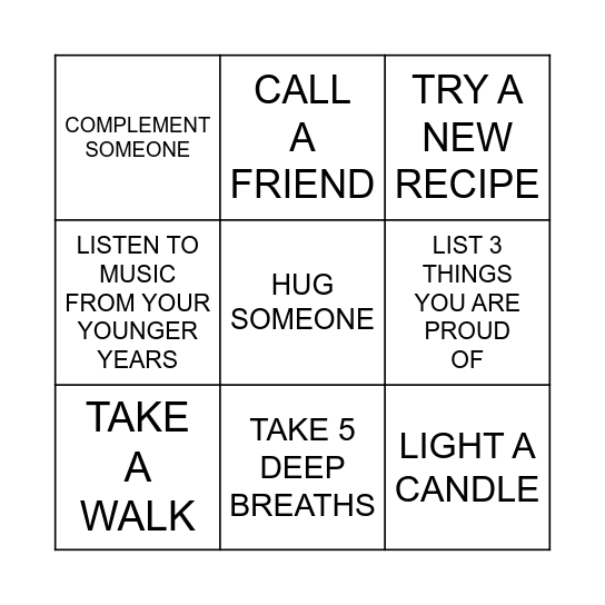 WELLNESS BINGO.... Bingo Card