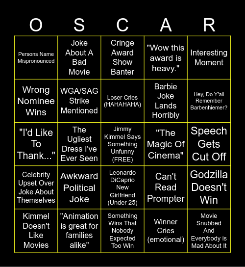 Oscar Awards Bingo Card