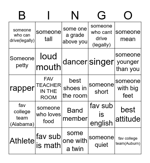 Find Me!  Bingo Card