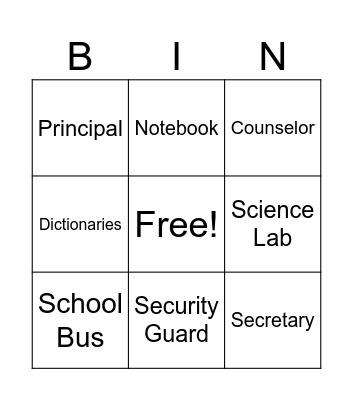 My High School Bingo Card