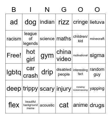 instagram reels Bingo Card