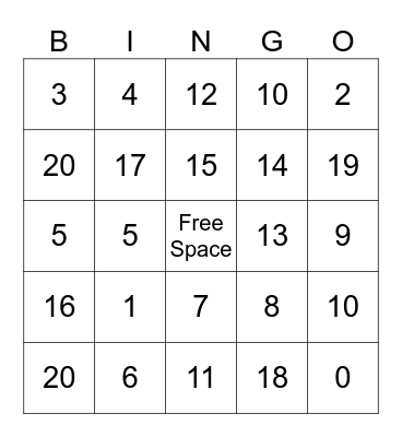 Comparison Bar Bingo Card