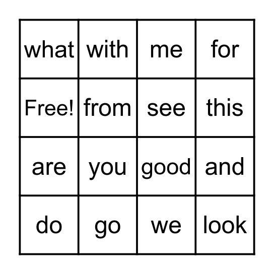 Sight Word BINGO Card