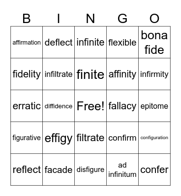 List #10 Bingo Card