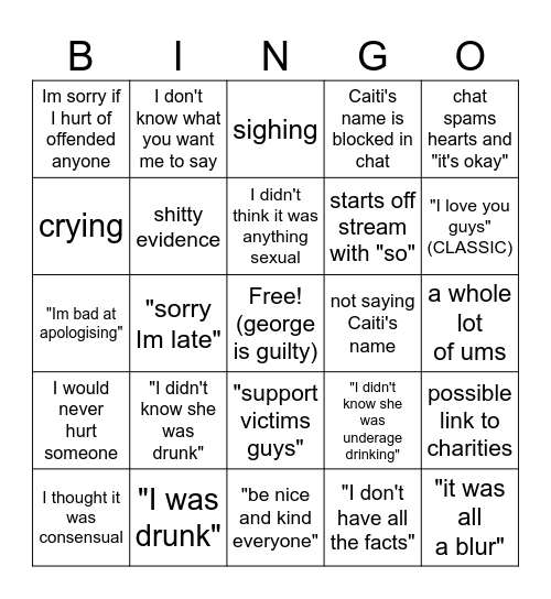 George addressing Stream Bingo Card