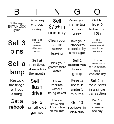 Wiwwian's Retail Contest Bingo Card