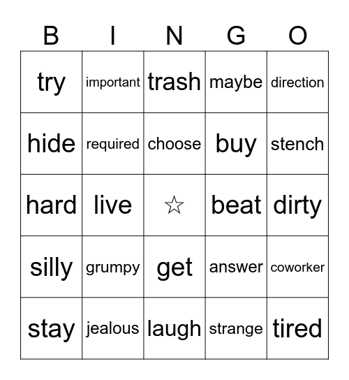 synonyms Bingo Card