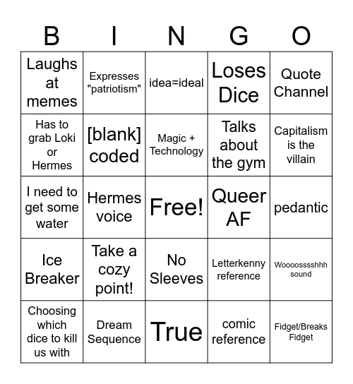 Chris GMing Bingo Card