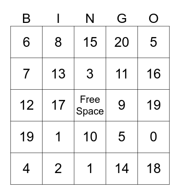 Comparison Bar Bingo Card