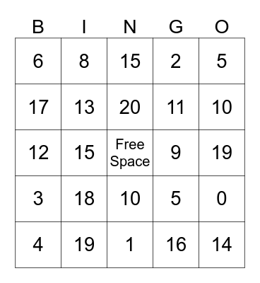 Comparison Bar Bingo Card