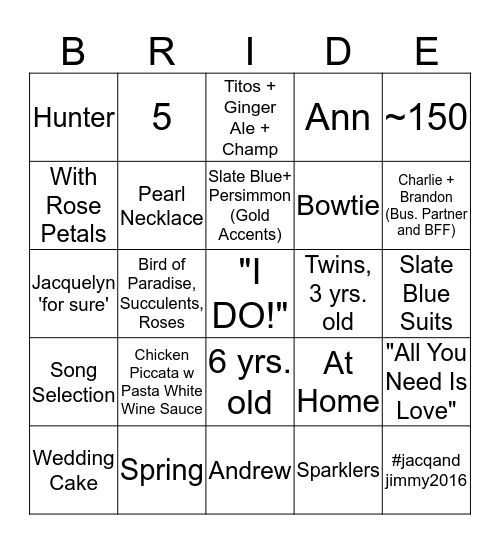 BRIDAL BINGO Card