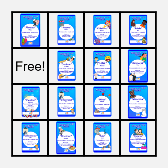 Word of the Week Loteria Bingo Card