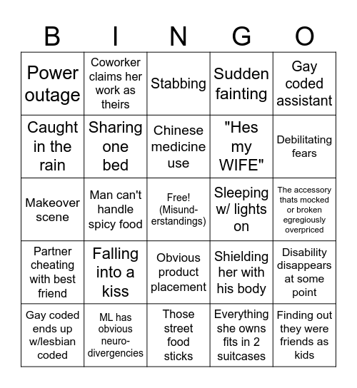 Chinese Drama Bingo Card