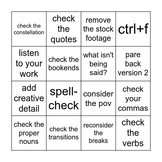 Revision Strategies Bingo Card