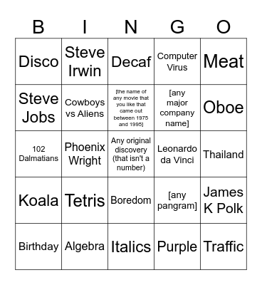 BingoIsYelling Bingo Card