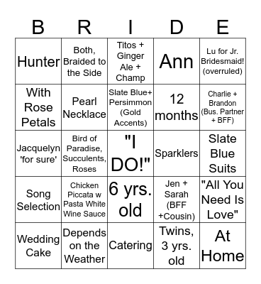 BRIDAL BINGO Card