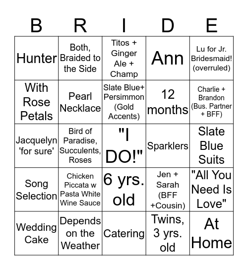 BRIDAL BINGO Card