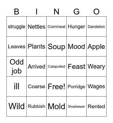 Hunger - Potato Famine Bingo Card