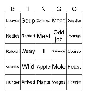 Hunger - Potato Famine Bingo Card