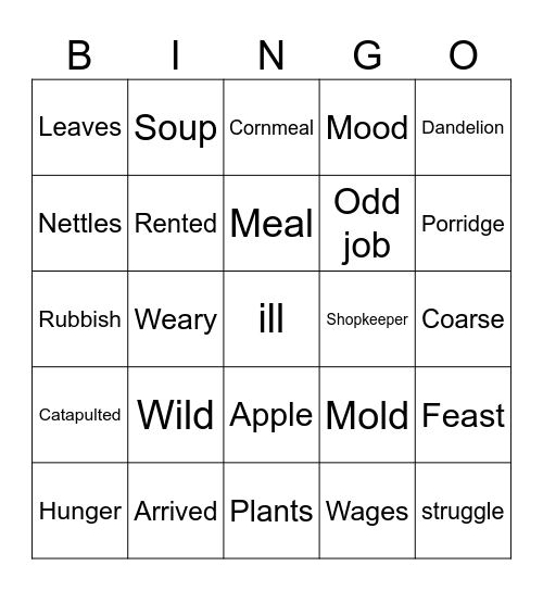 Hunger - Potato Famine Bingo Card