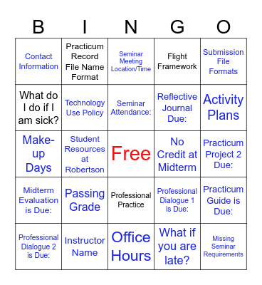 Syllabus Bingo! Bingo Card