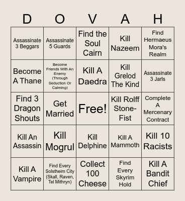 Skyrim Randomizer Bingo Card