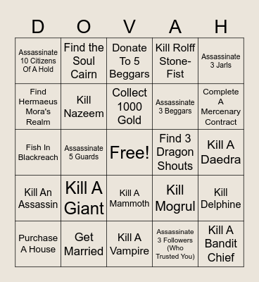 Skyrim Randomizer Bingo Card