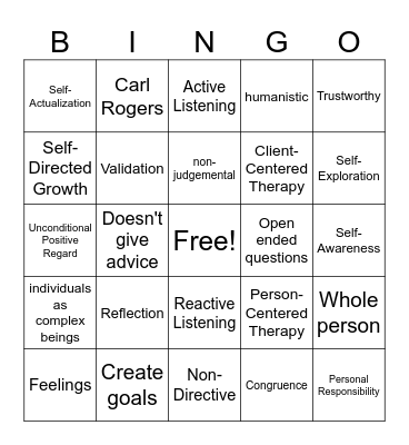 Person- Centered Therapy Bingo Card