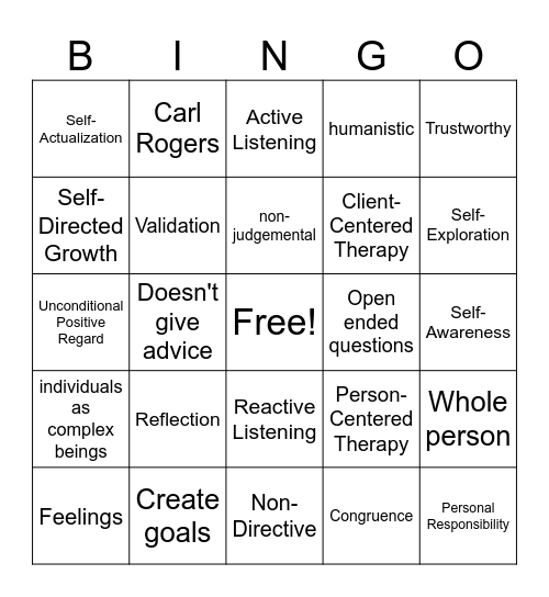 Person- Centered Therapy Bingo Card