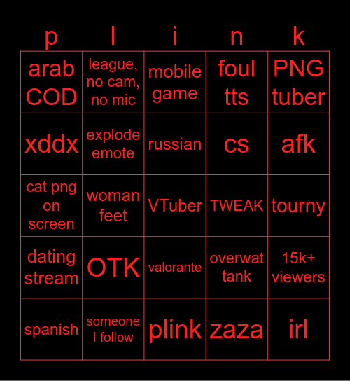 stream guessur Bingo Card