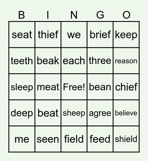 Long E Bingo Card