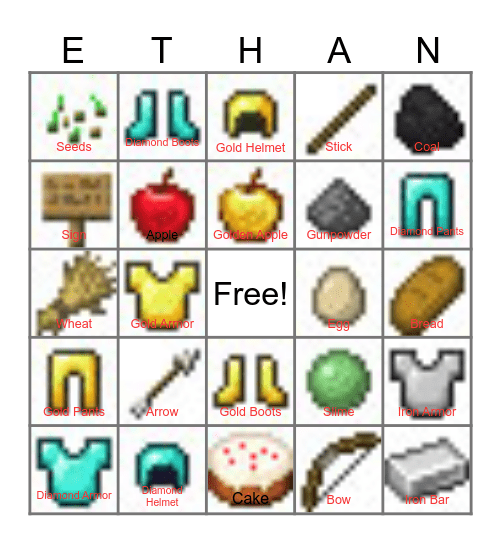 7 years old Bingo Card