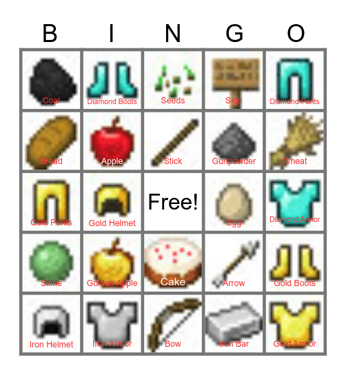 Minecraft 2.0 Bingo Card