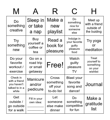 March Gladness Bingo Card