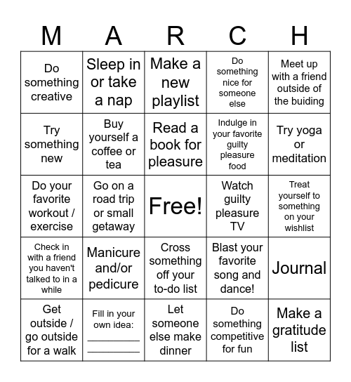March Gladness Bingo Card