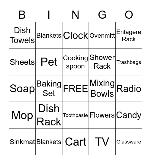 Artesia's & Kaiden  Housewarming Bingo Card