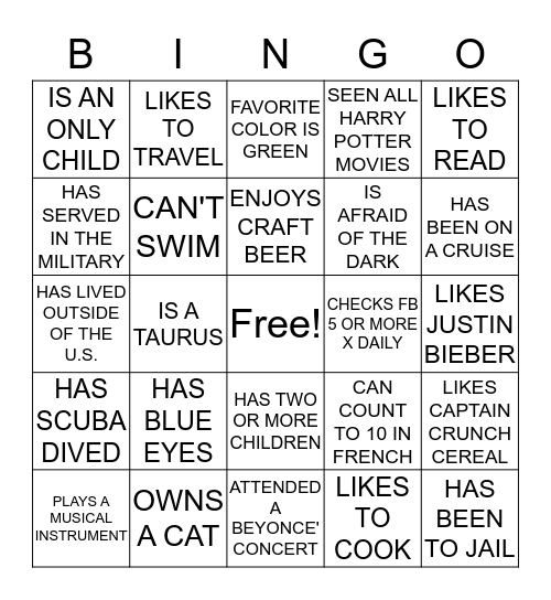 Get TO KNOW YOU BINGO Card