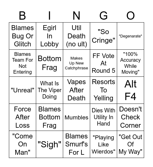 Will He RAGE!!! Bingo Card