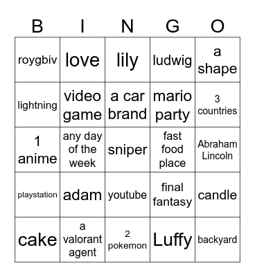 Untitled Bingo Card