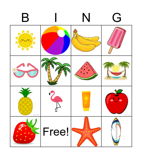Tropical Bingo Card