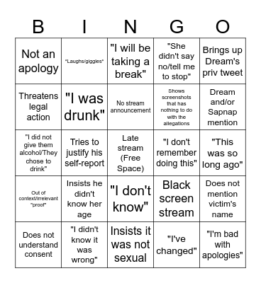GeorgeNotFound "Very Serious Stream" Bingo Card