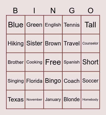 Bride and Groom Bingo Card