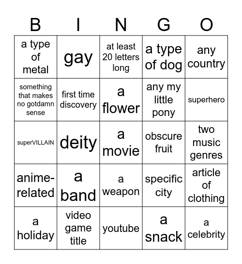 bingo for bebi Bingo Card