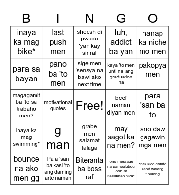 Quotes ni Gelo Bingo Card