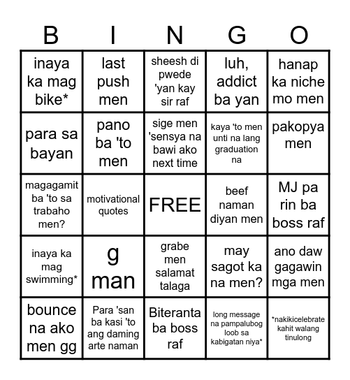 Quotes ni Gelo Bingo Card