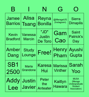 Merage Undergraduate Programs Bingo Card