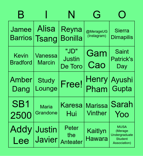 Merage Undergraduate Programs Bingo Card