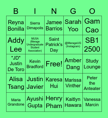 Merage Undergraduate Programs Bingo Card