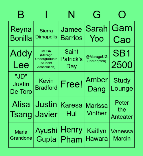 Merage Undergraduate Programs Bingo Card