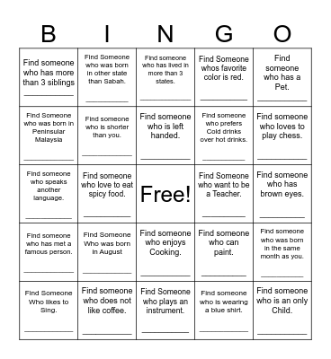 Find Someone Who Bingo Card